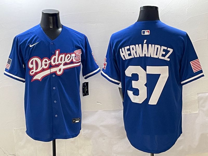 Men Los Angeles Dodgers 37 Hernandez Blue Second generation Joint Name Nike 2025 MLB Jersey style 1